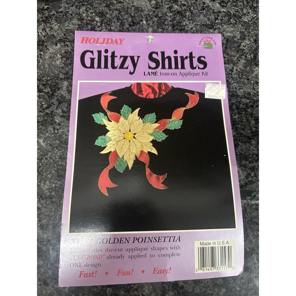 Holiday Glitzy Shirt Iron-On Applique Kit Poinsettia Design 90’s Christmas Tacky